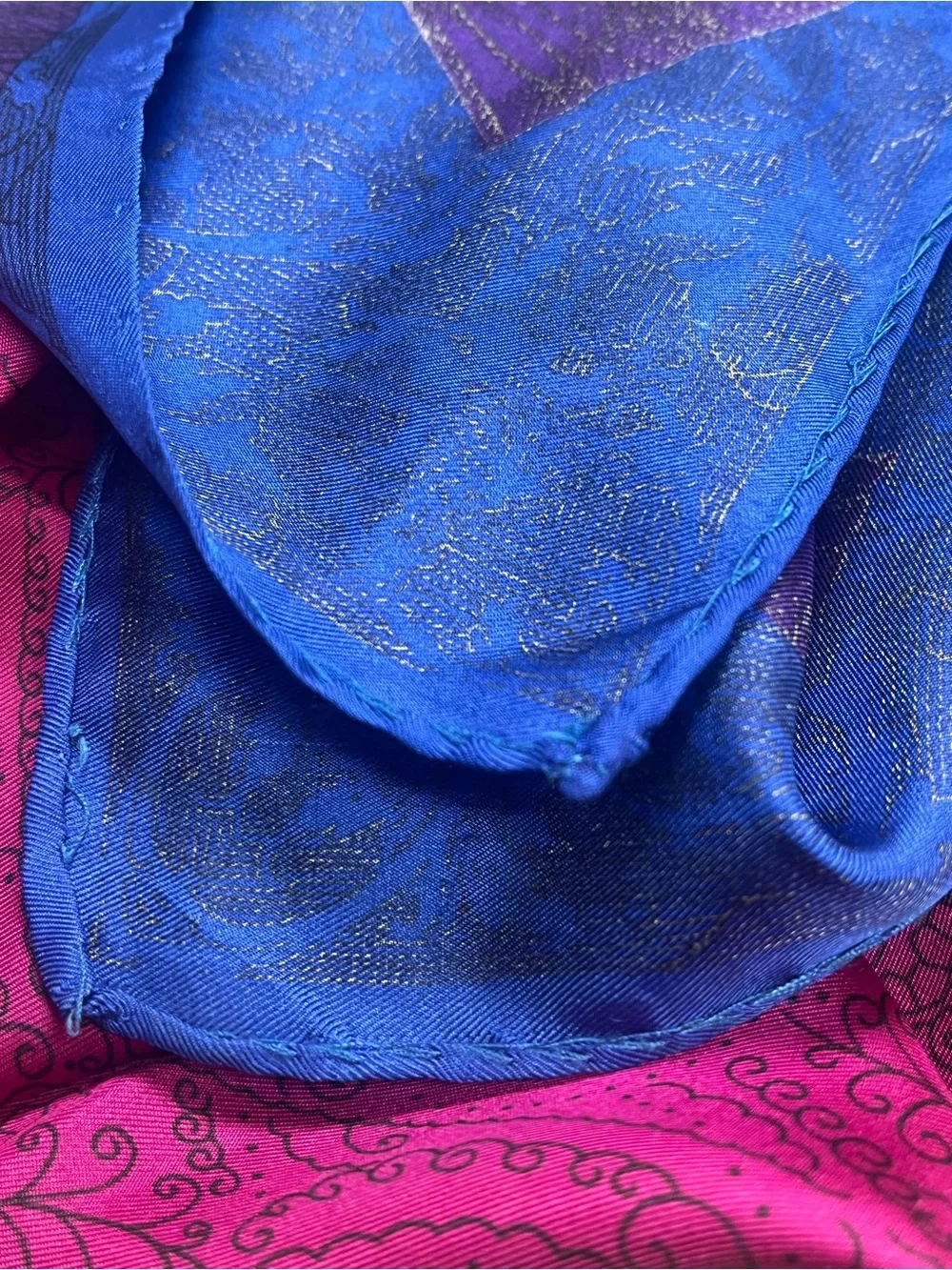 VTG Lanvin Paris 100% Silk Scarf Paisley Tassel Blue Magenta Purple 30” Italy